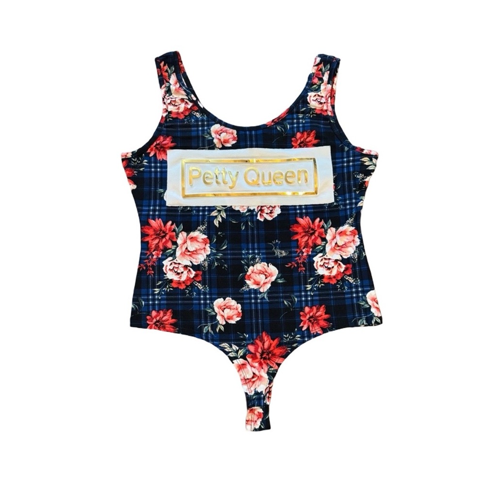 EUC Meli + Eve Petty Queen Bodysuit Blue‎ Plaid